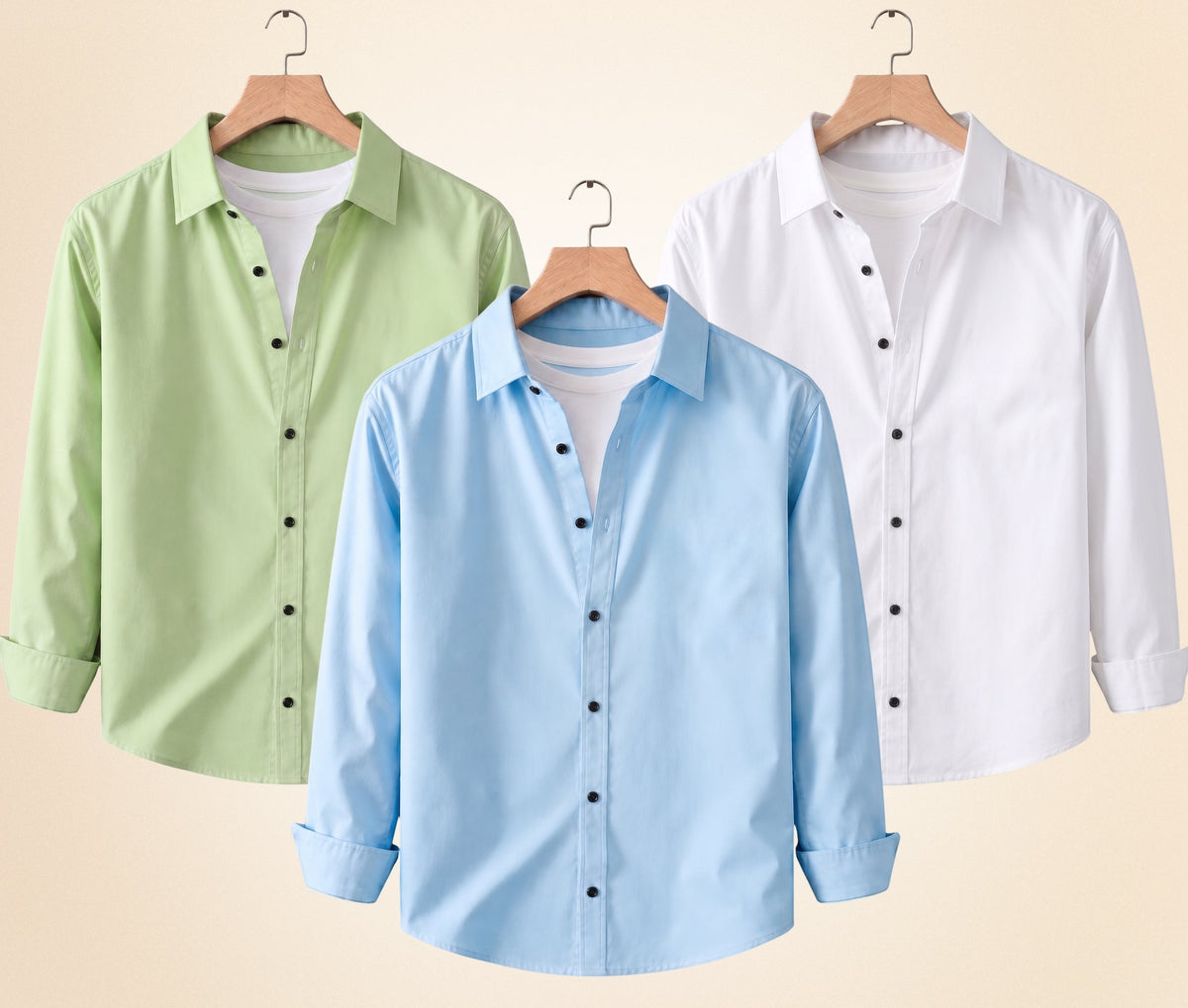 Roovam Men's Casual Shirts – Pista, Sky Blue and White | Pack of 3