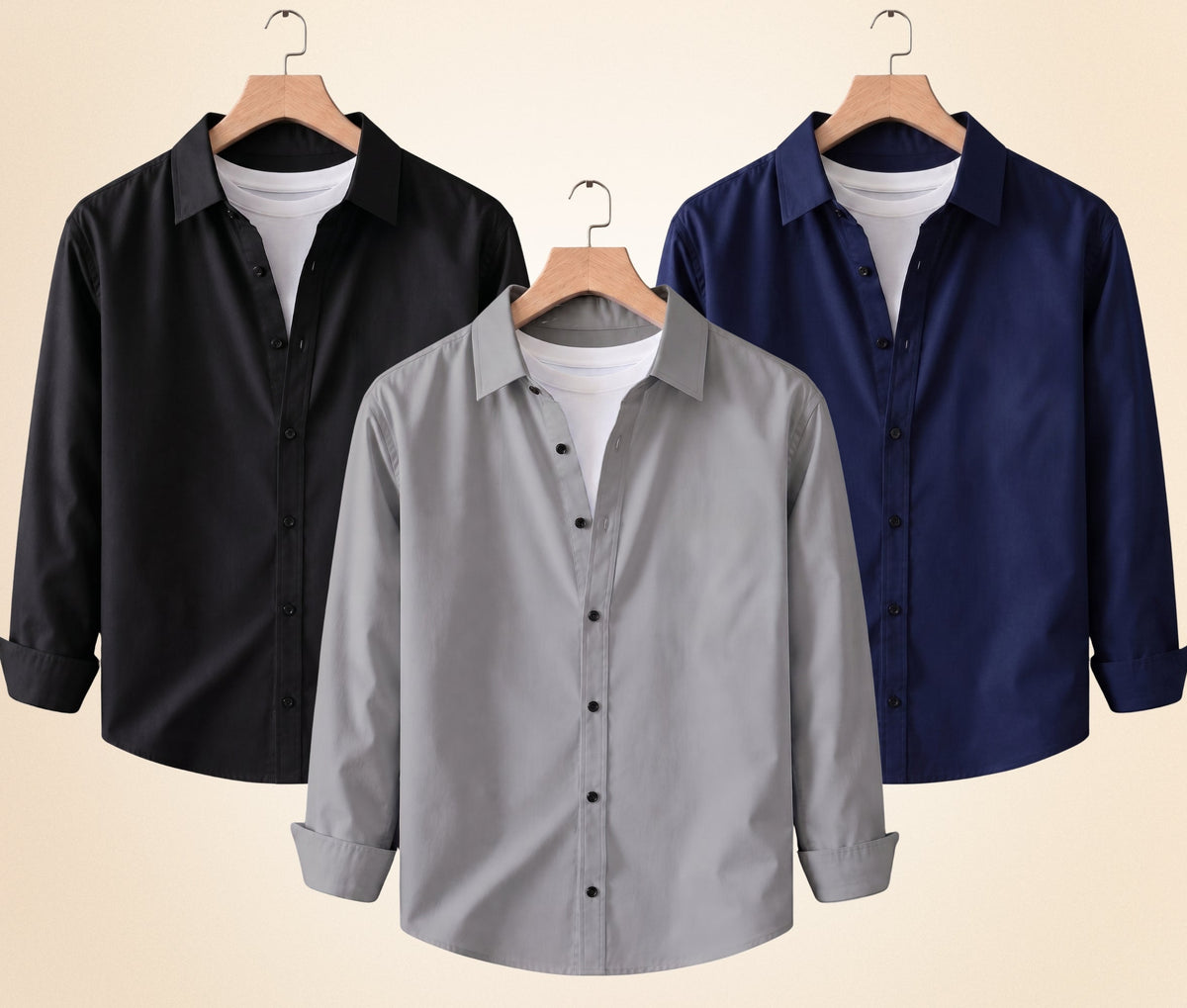 Roovam Men's Casual Shirts – Black, Grey and Navy Blue | Pack of 3