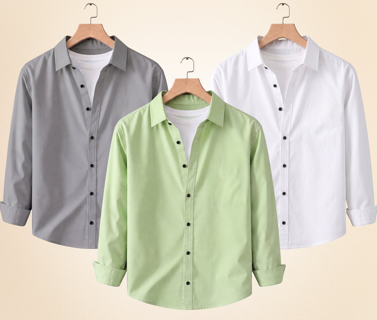 Roovam Men's Casual Shirts – Grey, Pista and White | Pack of 3